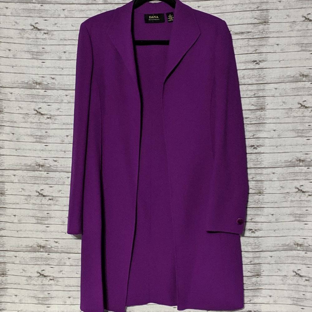 Dana Buchman Long purple Blazer SZ:2 no pockets
